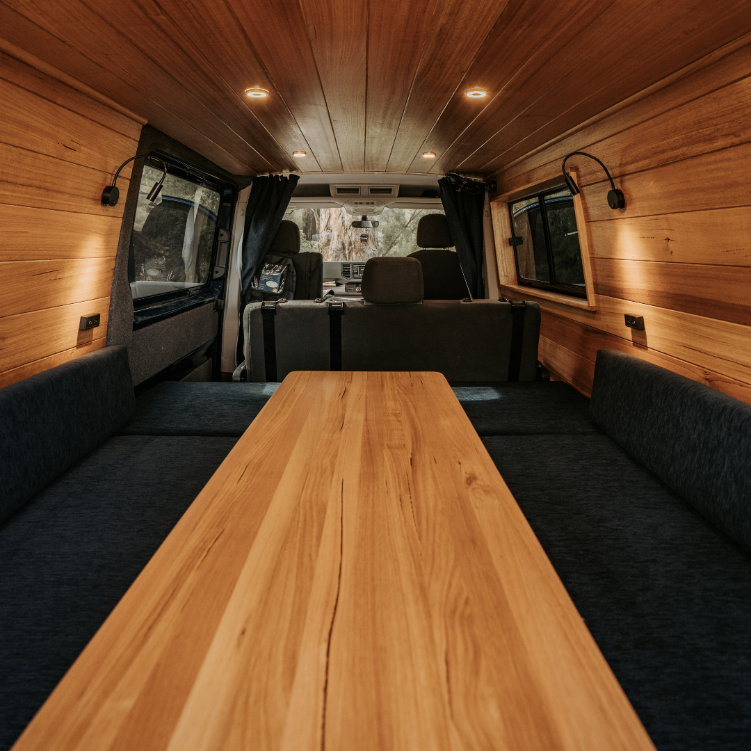 Interior of 2022 VW Crafter LWB Mid Roof with Custom Van Fitouts Conversion