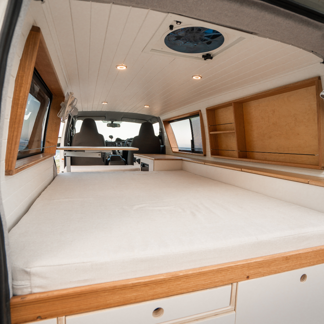 Interior of 2015 Toyota Hiace LWB with Custom Van Fitouts Conversion